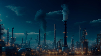 Extensive industrial zone with powerful factories and plants operating at full capacity.